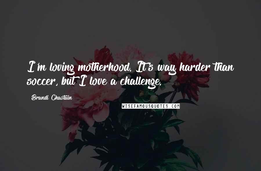 Brandi Chastain Quotes: I'm loving motherhood. It's way harder than soccer, but I love a challenge.