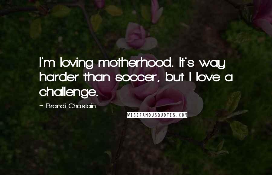 Brandi Chastain Quotes: I'm loving motherhood. It's way harder than soccer, but I love a challenge.