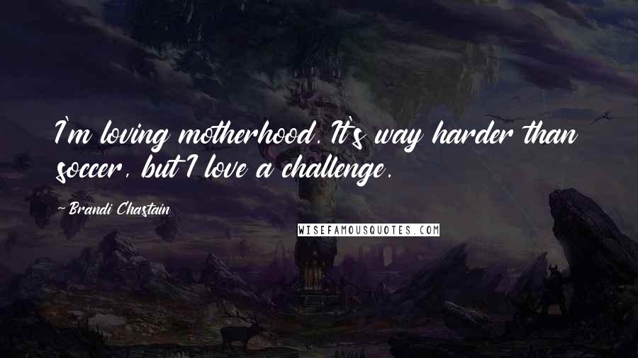 Brandi Chastain Quotes: I'm loving motherhood. It's way harder than soccer, but I love a challenge.