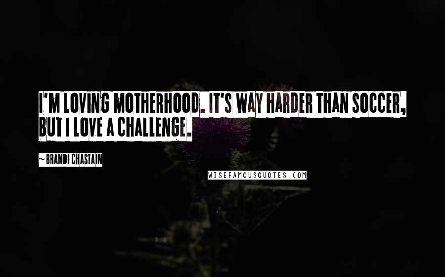 Brandi Chastain Quotes: I'm loving motherhood. It's way harder than soccer, but I love a challenge.