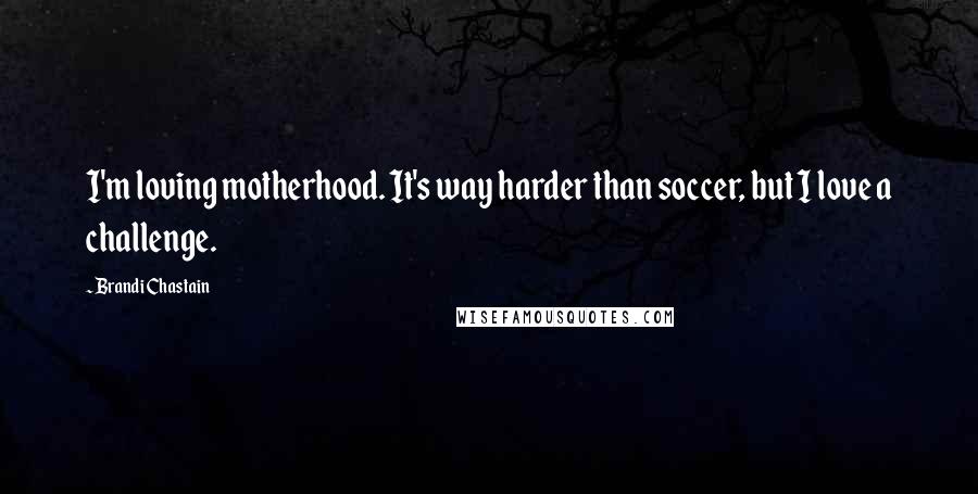 Brandi Chastain Quotes: I'm loving motherhood. It's way harder than soccer, but I love a challenge.