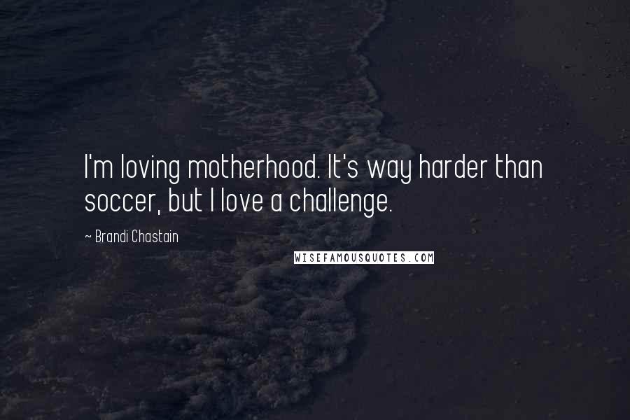 Brandi Chastain Quotes: I'm loving motherhood. It's way harder than soccer, but I love a challenge.