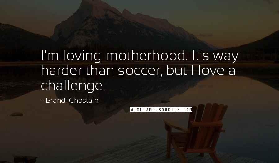 Brandi Chastain Quotes: I'm loving motherhood. It's way harder than soccer, but I love a challenge.