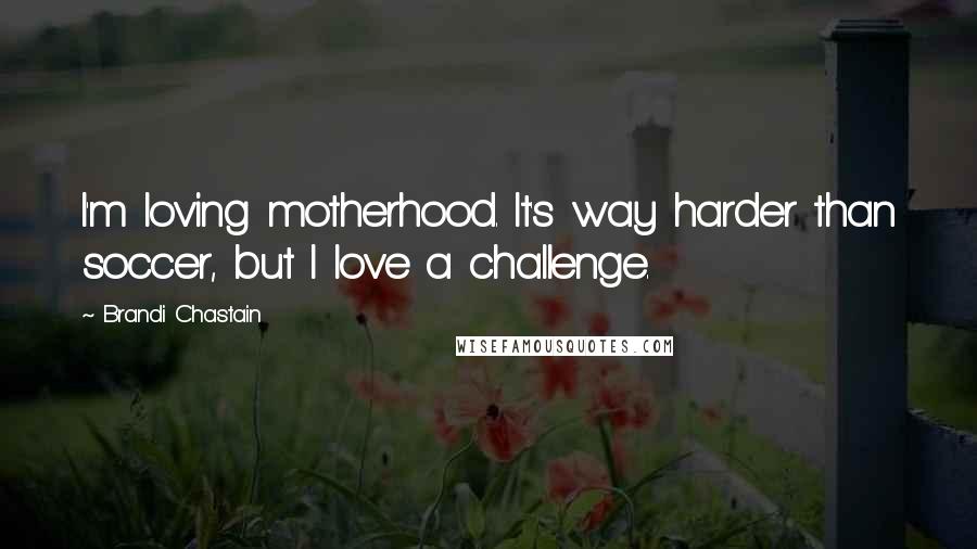 Brandi Chastain Quotes: I'm loving motherhood. It's way harder than soccer, but I love a challenge.