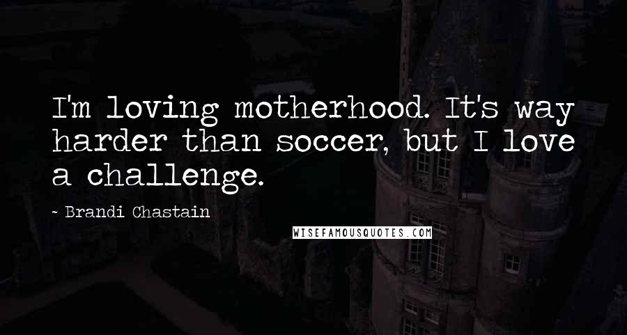 Brandi Chastain Quotes: I'm loving motherhood. It's way harder than soccer, but I love a challenge.