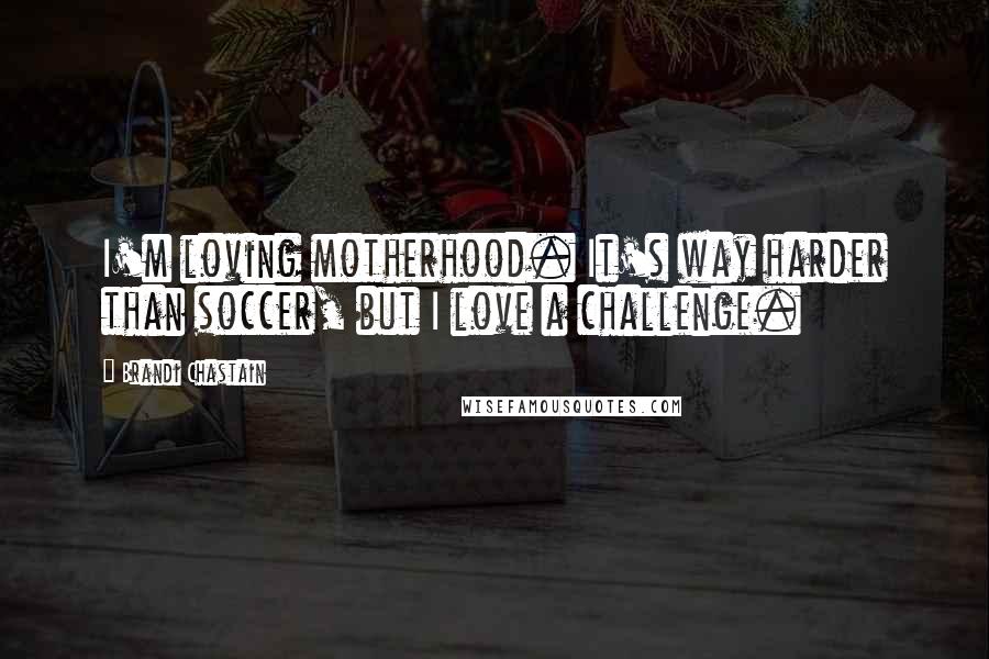 Brandi Chastain Quotes: I'm loving motherhood. It's way harder than soccer, but I love a challenge.