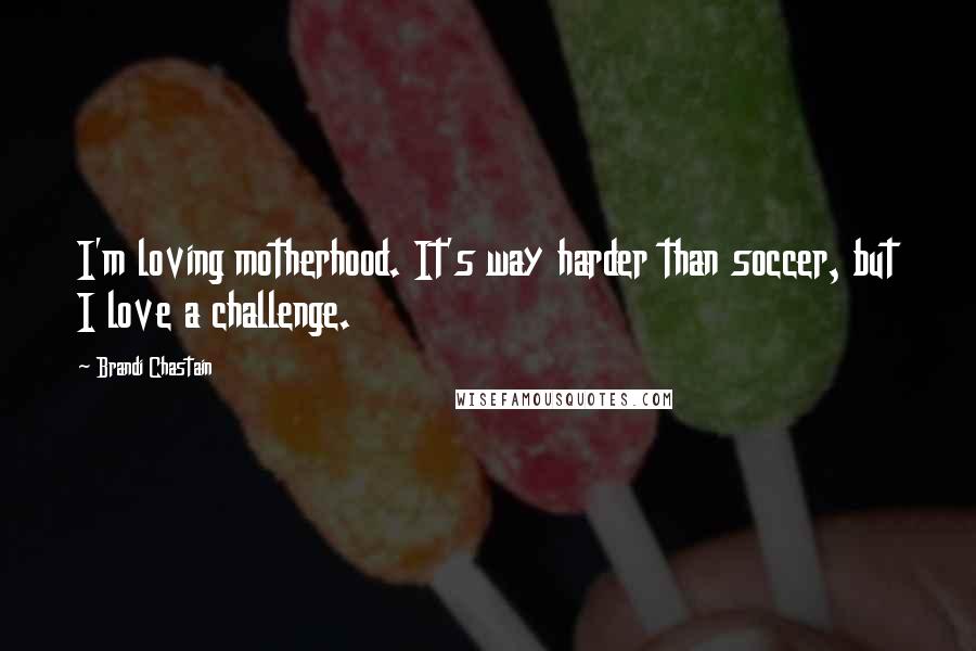 Brandi Chastain Quotes: I'm loving motherhood. It's way harder than soccer, but I love a challenge.