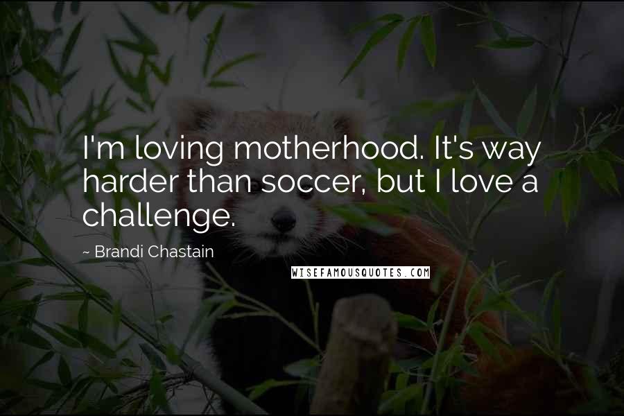 Brandi Chastain Quotes: I'm loving motherhood. It's way harder than soccer, but I love a challenge.