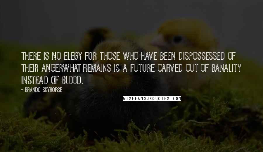 Brando Skyhorse Quotes: There is no elegy for those who have been dispossessed of their angerwhat remains is a future carved out of banality instead of blood.