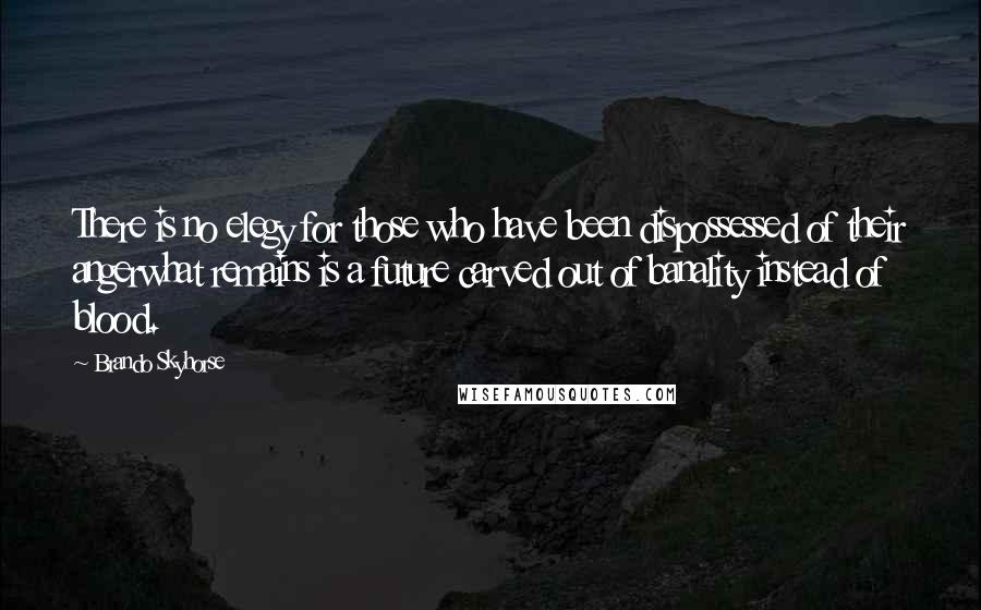 Brando Skyhorse Quotes: There is no elegy for those who have been dispossessed of their angerwhat remains is a future carved out of banality instead of blood.