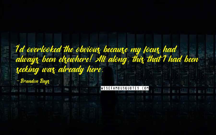 Brandon Bays Quotes: I'd overlooked the obvious because my focus had always been elsewhere! All along, this that I had been seeking was already here.