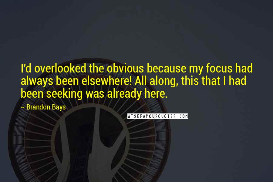 Brandon Bays Quotes: I'd overlooked the obvious because my focus had always been elsewhere! All along, this that I had been seeking was already here.