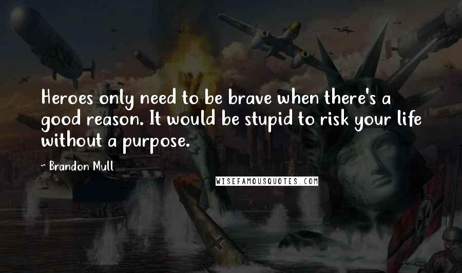 Brandon Mull Quotes: Heroes only need to be brave when there's a good reason. It would be stupid to risk your life without a purpose.