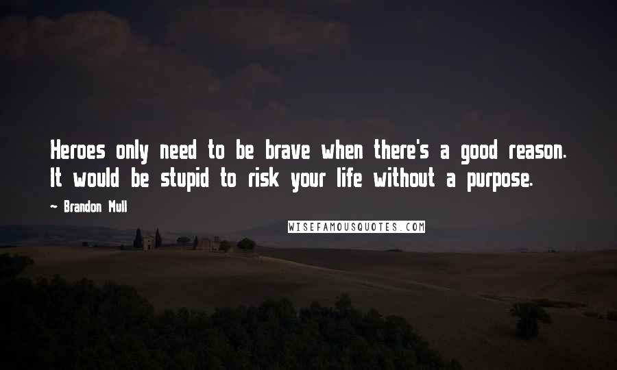 Brandon Mull Quotes: Heroes only need to be brave when there's a good reason. It would be stupid to risk your life without a purpose.