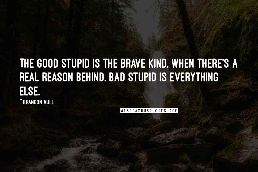 Brandon Mull Quotes: The good stupid is the brave kind. When there's a real reason behind. Bad stupid is everything else.