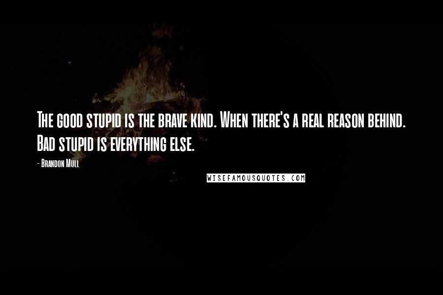 Brandon Mull Quotes: The good stupid is the brave kind. When there's a real reason behind. Bad stupid is everything else.