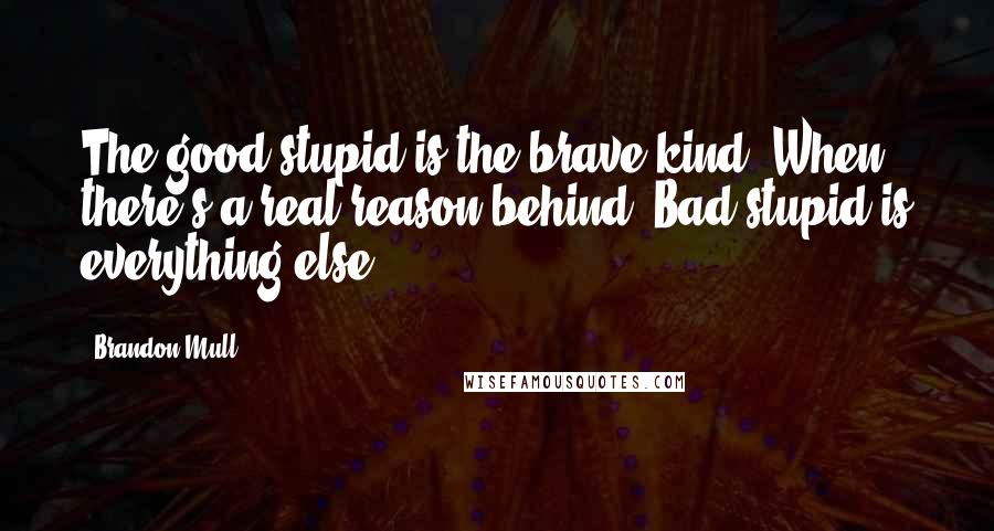 Brandon Mull Quotes: The good stupid is the brave kind. When there's a real reason behind. Bad stupid is everything else.