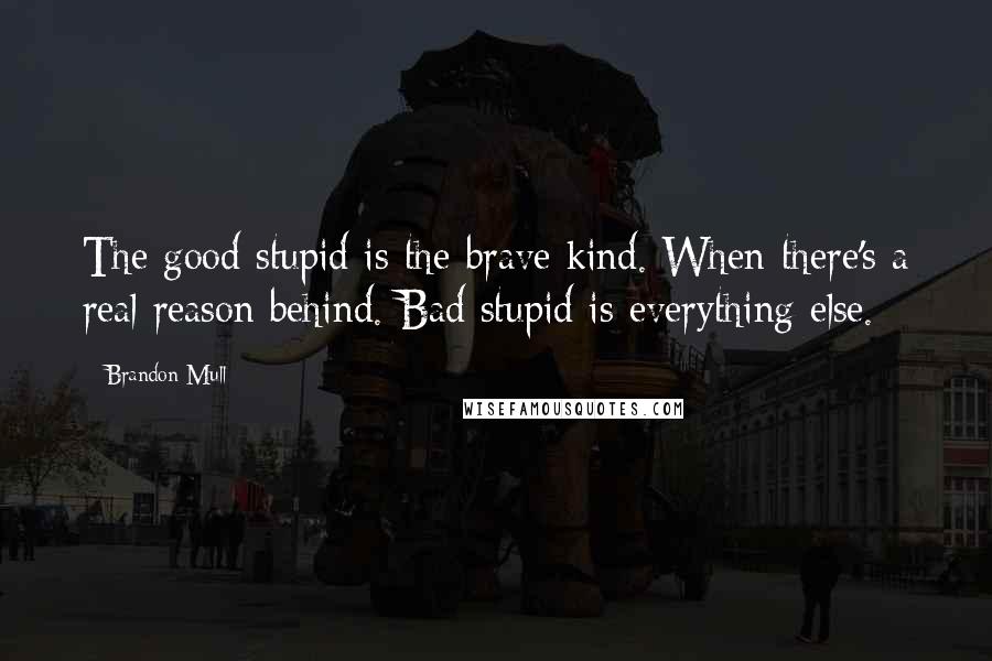 Brandon Mull Quotes: The good stupid is the brave kind. When there's a real reason behind. Bad stupid is everything else.