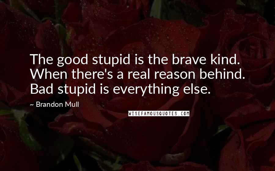 Brandon Mull Quotes: The good stupid is the brave kind. When there's a real reason behind. Bad stupid is everything else.