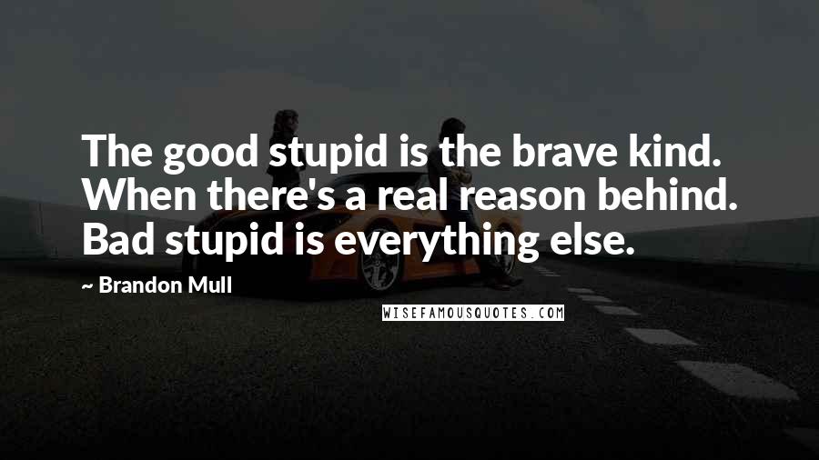 Brandon Mull Quotes: The good stupid is the brave kind. When there's a real reason behind. Bad stupid is everything else.