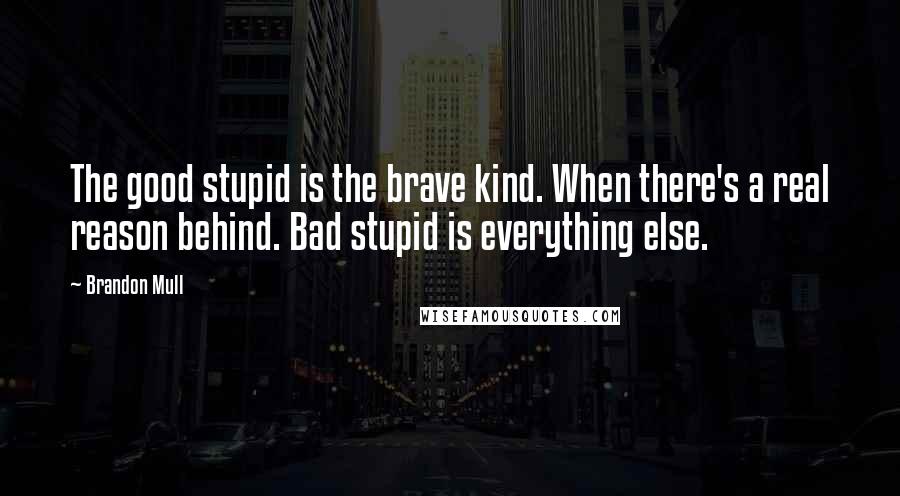 Brandon Mull Quotes: The good stupid is the brave kind. When there's a real reason behind. Bad stupid is everything else.