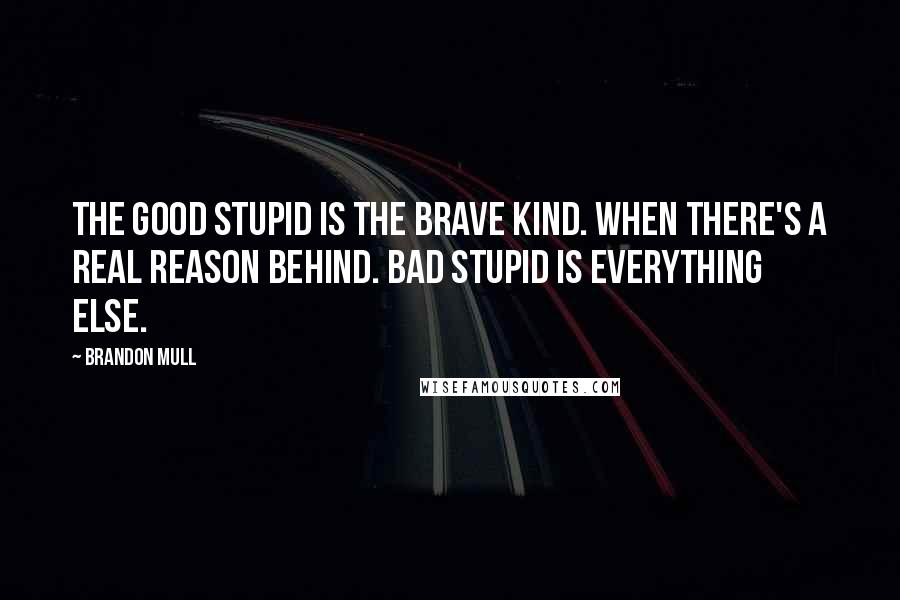 Brandon Mull Quotes: The good stupid is the brave kind. When there's a real reason behind. Bad stupid is everything else.