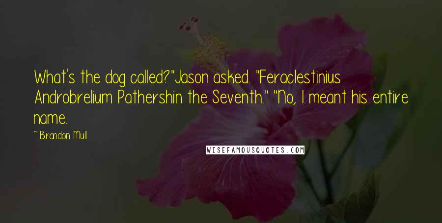 Brandon Mull Quotes: What's the dog called?"Jason asked. "Feraclestinius Androbrelium Pathershin the Seventh." "No, I meant his entire name.