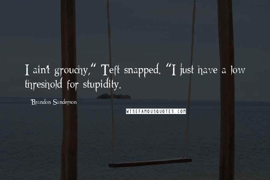 Brandon Sanderson Quotes: I ain't grouchy," Teft snapped. "I just have a low threshold for stupidity.