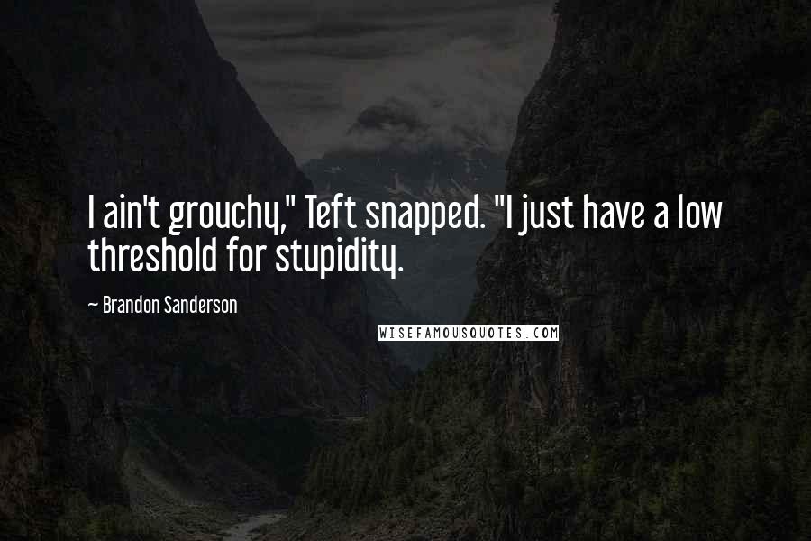 Brandon Sanderson Quotes: I ain't grouchy," Teft snapped. "I just have a low threshold for stupidity.