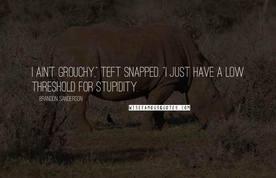 Brandon Sanderson Quotes: I ain't grouchy," Teft snapped. "I just have a low threshold for stupidity.