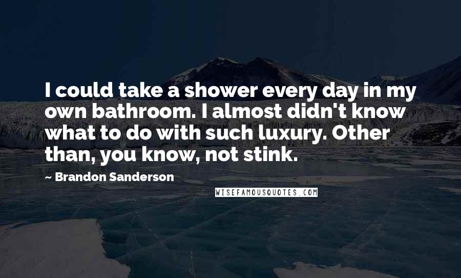 Brandon Sanderson Quotes: I could take a shower every day in my own bathroom. I almost didn't know what to do with such luxury. Other than, you know, not stink.