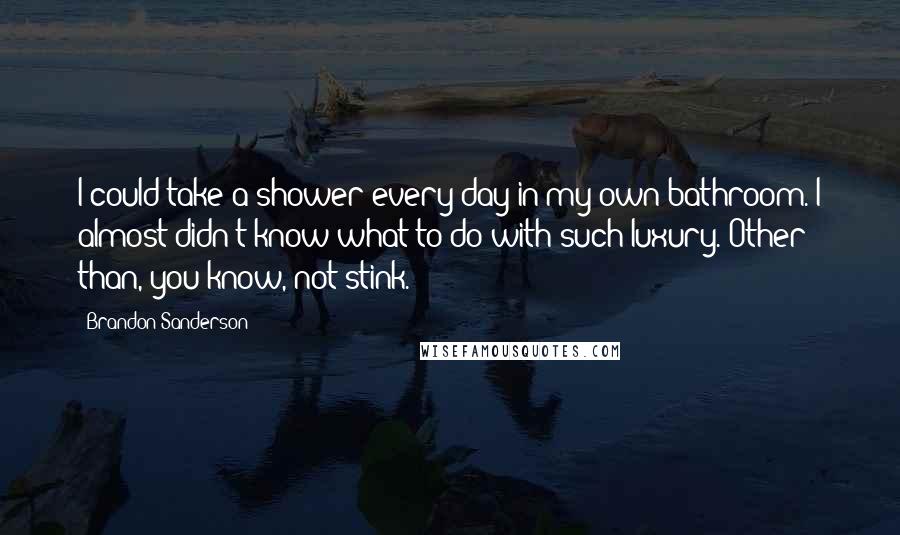 Brandon Sanderson Quotes: I could take a shower every day in my own bathroom. I almost didn't know what to do with such luxury. Other than, you know, not stink.