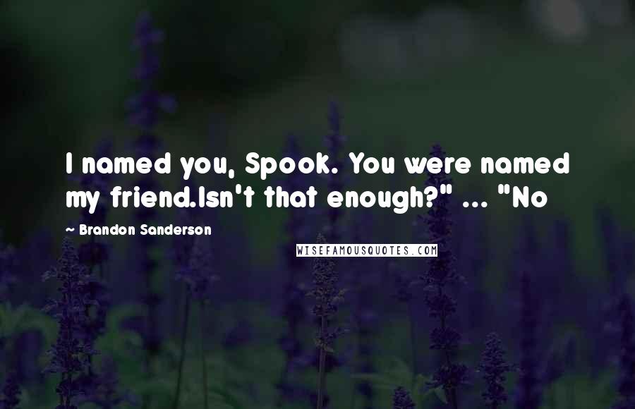 Brandon Sanderson Quotes: I named you, Spook. You were named my friend.Isn't that enough?" ... "No