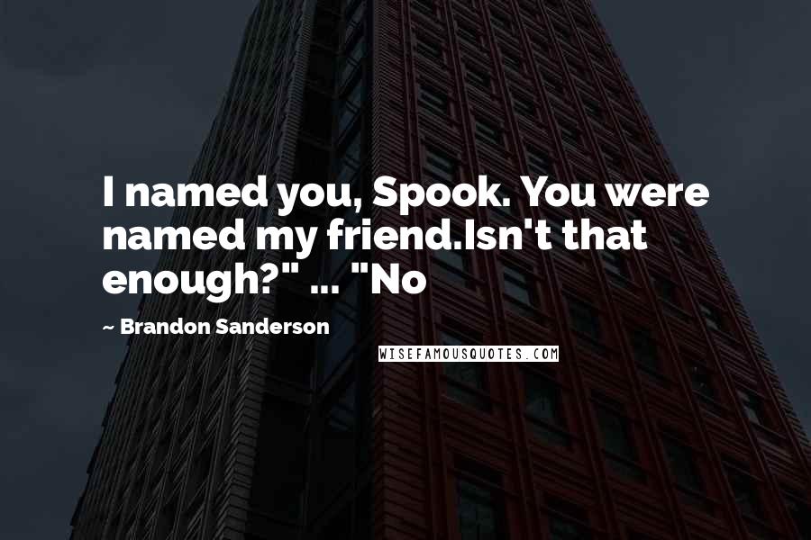 Brandon Sanderson Quotes: I named you, Spook. You were named my friend.Isn't that enough?" ... "No