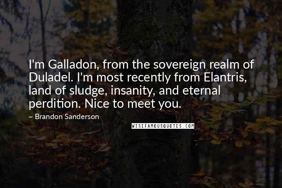 Brandon Sanderson Quotes: I'm Galladon, from the sovereign realm of Duladel. I'm most recently from Elantris, land of sludge, insanity, and eternal perdition. Nice to meet you.
