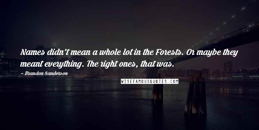 Brandon Sanderson Quotes: Names didn't mean a whole lot in the Forests. Or maybe they meant everything. The right ones, that was.