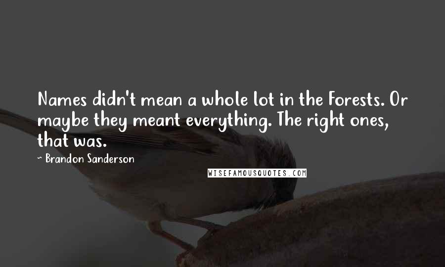 Brandon Sanderson Quotes: Names didn't mean a whole lot in the Forests. Or maybe they meant everything. The right ones, that was.