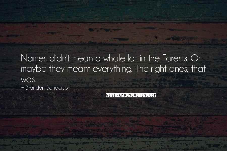 Brandon Sanderson Quotes: Names didn't mean a whole lot in the Forests. Or maybe they meant everything. The right ones, that was.