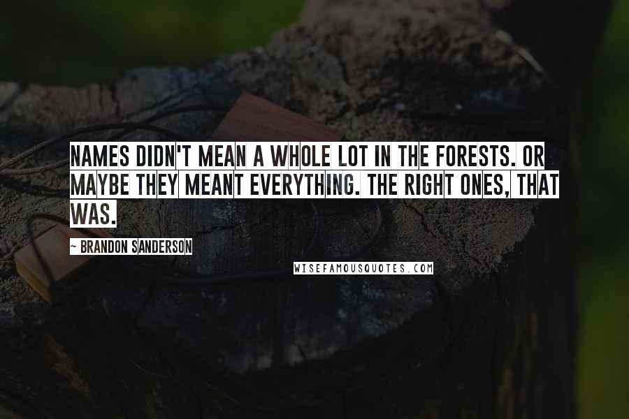 Brandon Sanderson Quotes: Names didn't mean a whole lot in the Forests. Or maybe they meant everything. The right ones, that was.