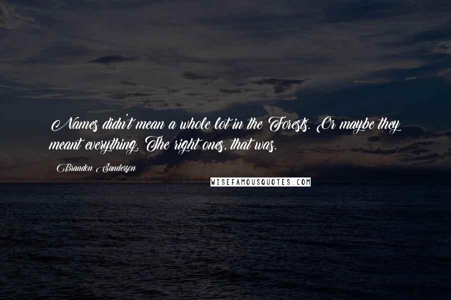 Brandon Sanderson Quotes: Names didn't mean a whole lot in the Forests. Or maybe they meant everything. The right ones, that was.
