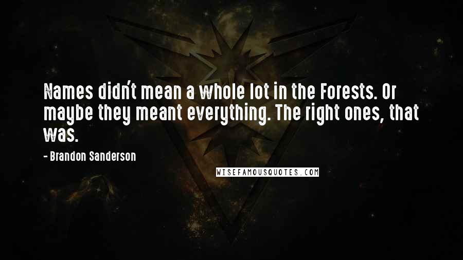 Brandon Sanderson Quotes: Names didn't mean a whole lot in the Forests. Or maybe they meant everything. The right ones, that was.