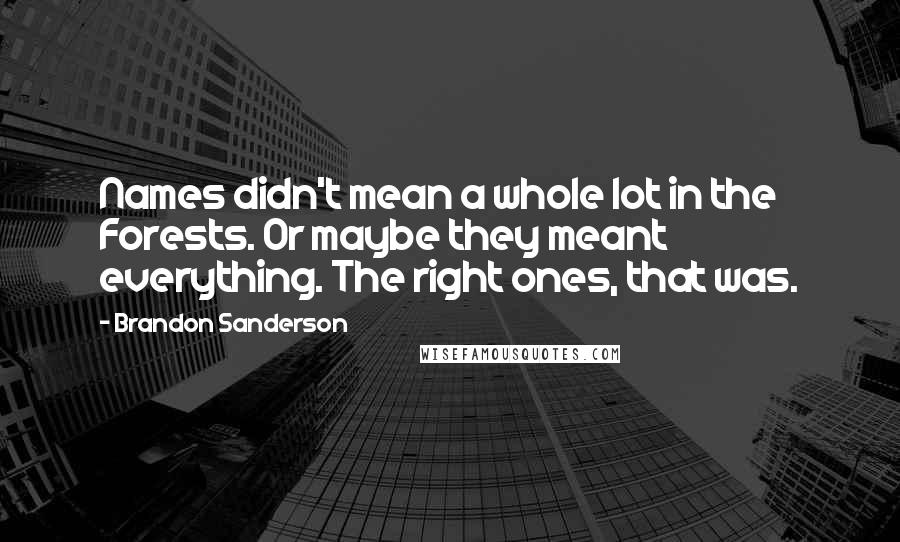 Brandon Sanderson Quotes: Names didn't mean a whole lot in the Forests. Or maybe they meant everything. The right ones, that was.