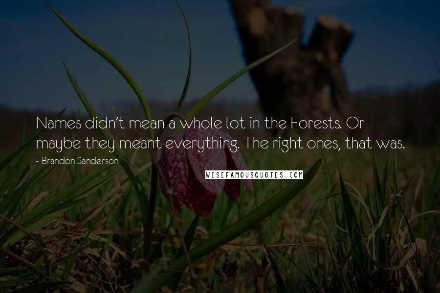 Brandon Sanderson Quotes: Names didn't mean a whole lot in the Forests. Or maybe they meant everything. The right ones, that was.