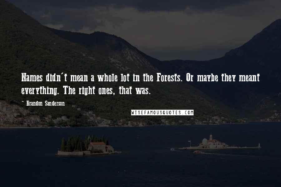 Brandon Sanderson Quotes: Names didn't mean a whole lot in the Forests. Or maybe they meant everything. The right ones, that was.