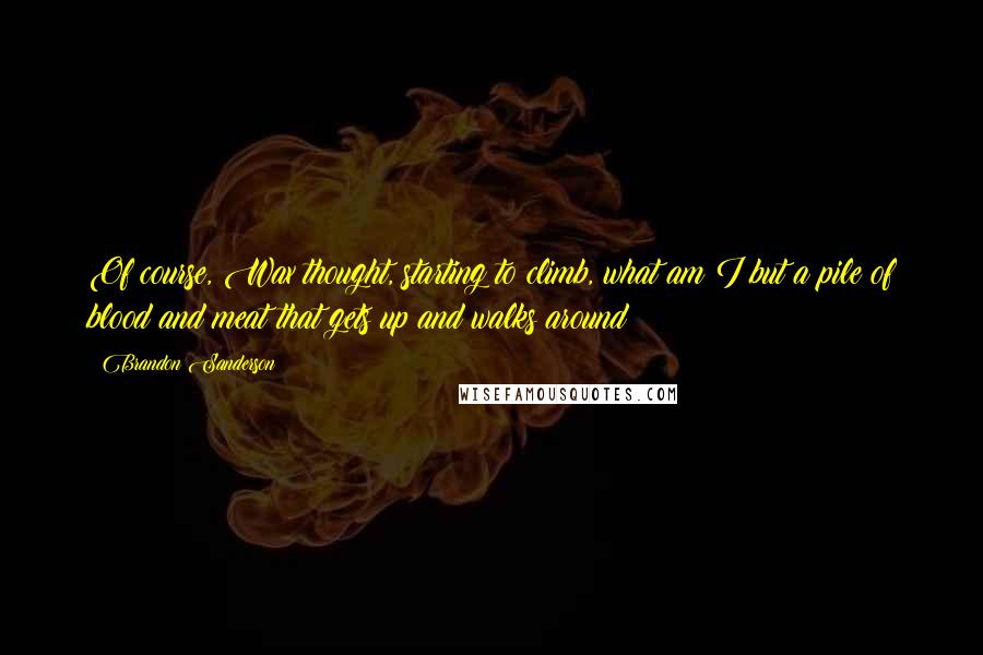 Brandon Sanderson Quotes: Of course, Wax thought, starting to climb, what am I but a pile of blood and meat that gets up and walks around?