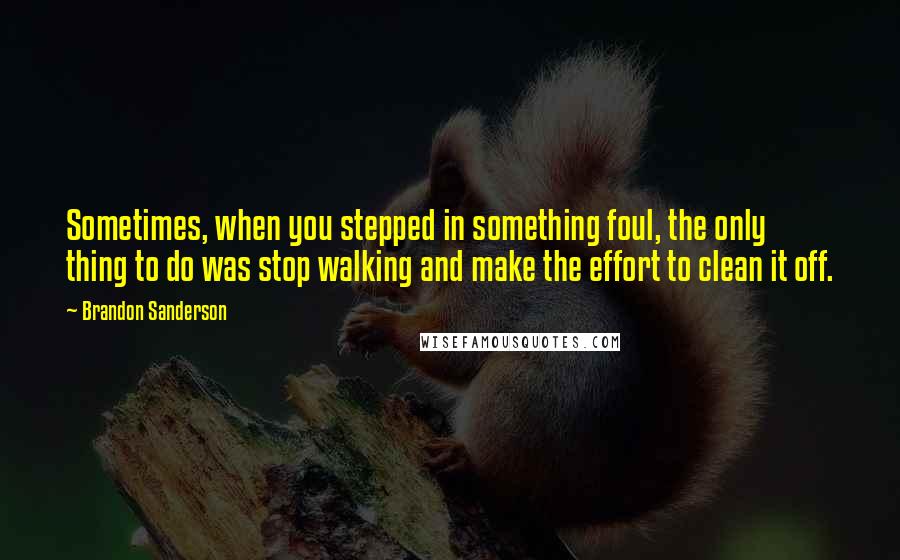 Brandon Sanderson Quotes: Sometimes, when you stepped in something foul, the only thing to do was stop walking and make the effort to clean it off.