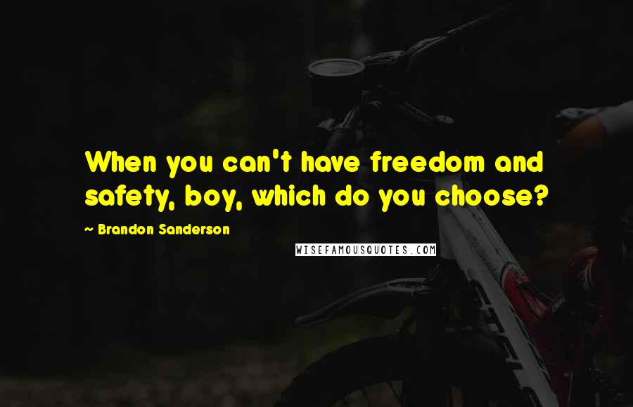Brandon Sanderson Quotes: When you can't have freedom and safety, boy, which do you choose?