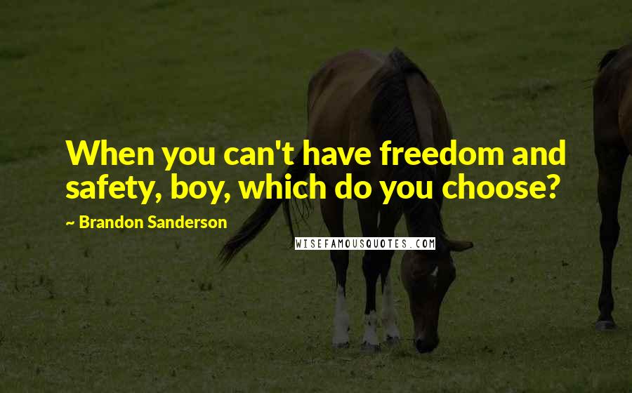 Brandon Sanderson Quotes: When you can't have freedom and safety, boy, which do you choose?