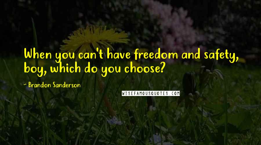 Brandon Sanderson Quotes: When you can't have freedom and safety, boy, which do you choose?