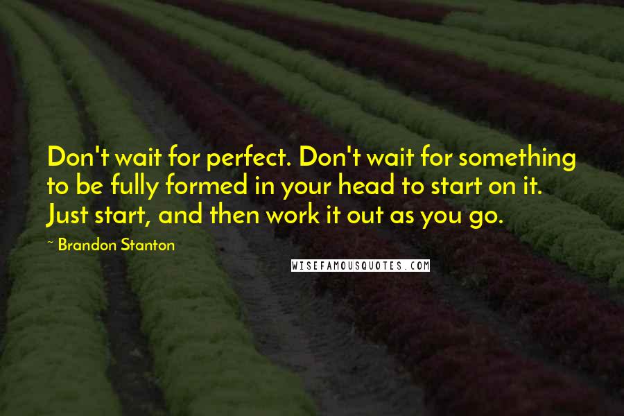 Brandon Stanton Quotes: Don't wait for perfect. Don't wait for something to be fully formed in your head to start on it. Just start, and then work it out as you go.